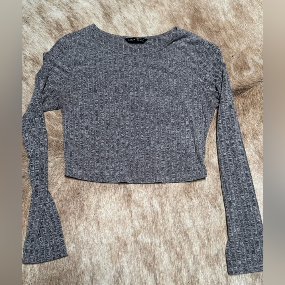 SHEIN Charcoal Ribbed Crop Top